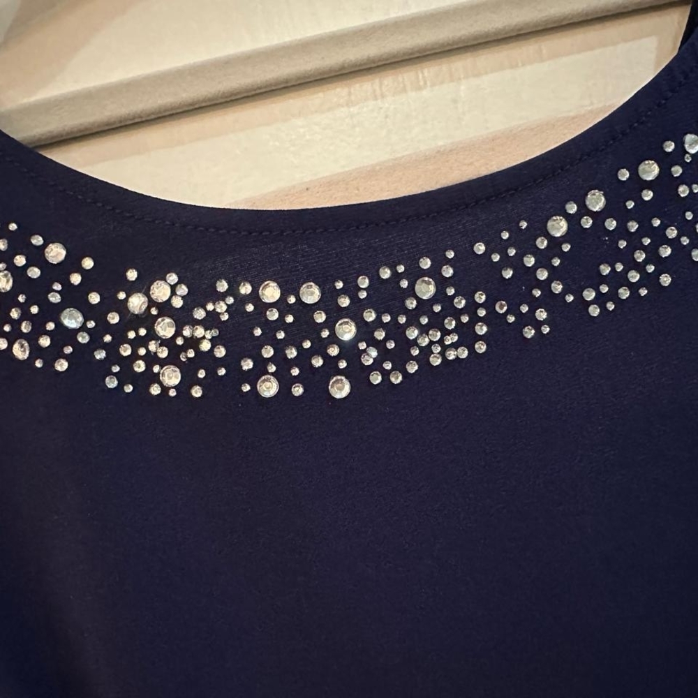 Aa Studio Navy Sleeveless Peplum Dress with Beaded Neckline - Picture 2 of 3